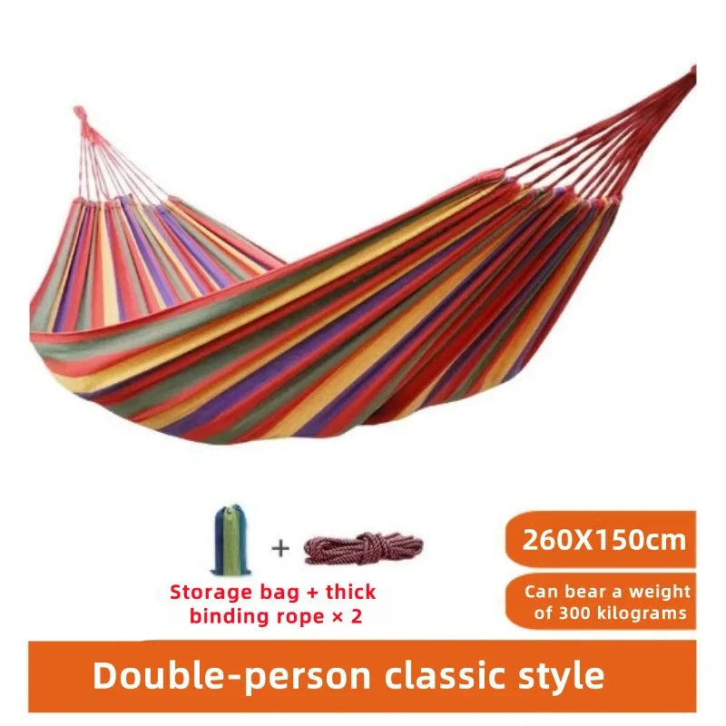 Canvas Hammock | Striped Double Swing Bed - Indoor & Outdoor Camping Hammock