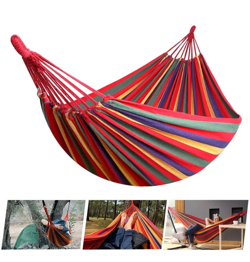 Canvas Hammock | Striped Double Swing Bed - Indoor & Outdoor Camping Hammock