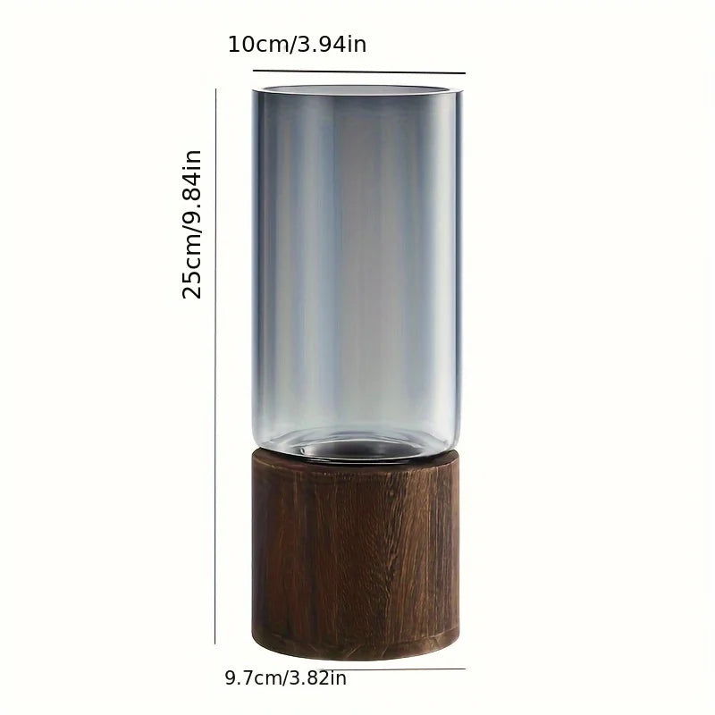 Elegant Glass Vase with Wooden Base for Hydroponic