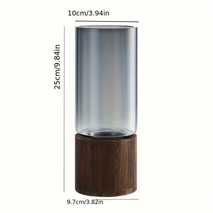 Elegant Glass Vase with Wooden Base for Hydroponic