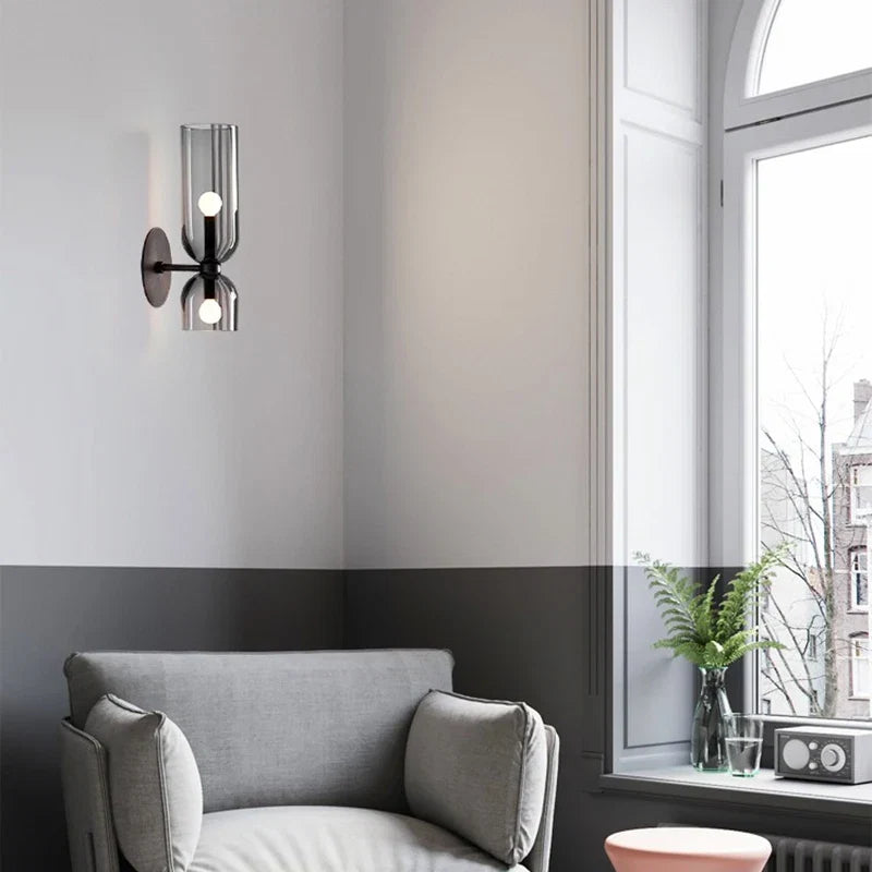 Nordic Glass Wall Lamp | Smoked Tube Design