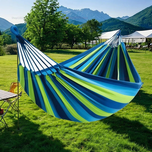 Canvas Hammock | Striped Double Swing Bed - Indoor & Outdoor Camping Hammock