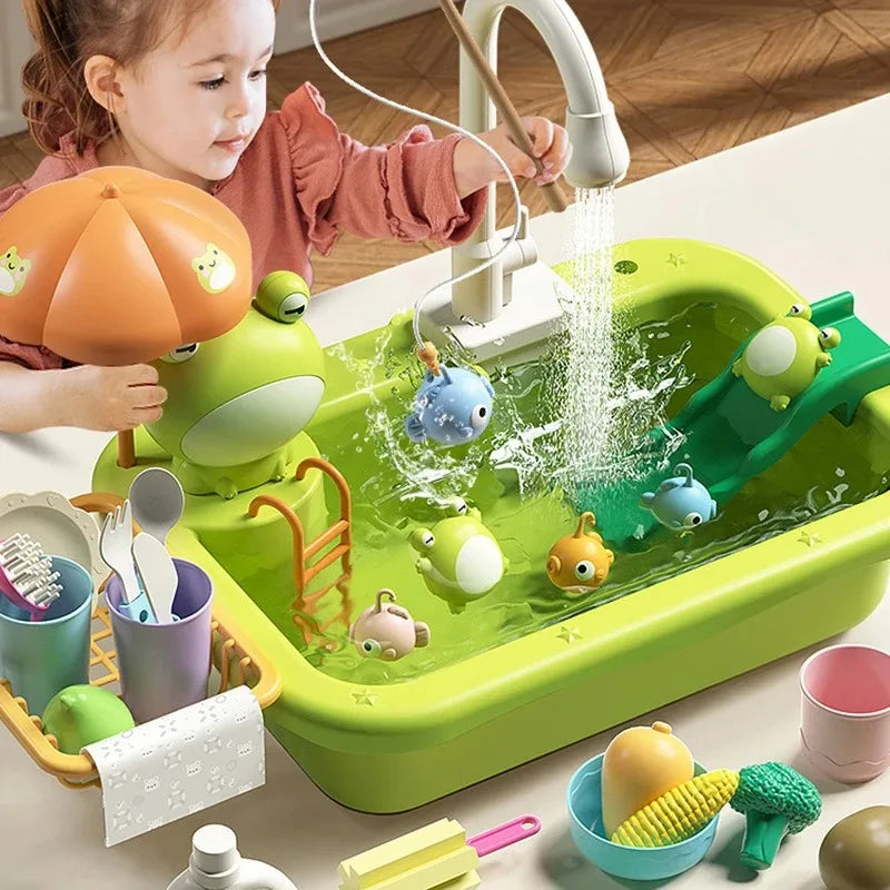 Kids Kitchen Sink Toys Electric Dishwasher Playing Toy