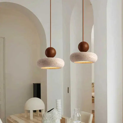 Natural Stone & Wood Pendant Light | Vintage Minimalist Pendant