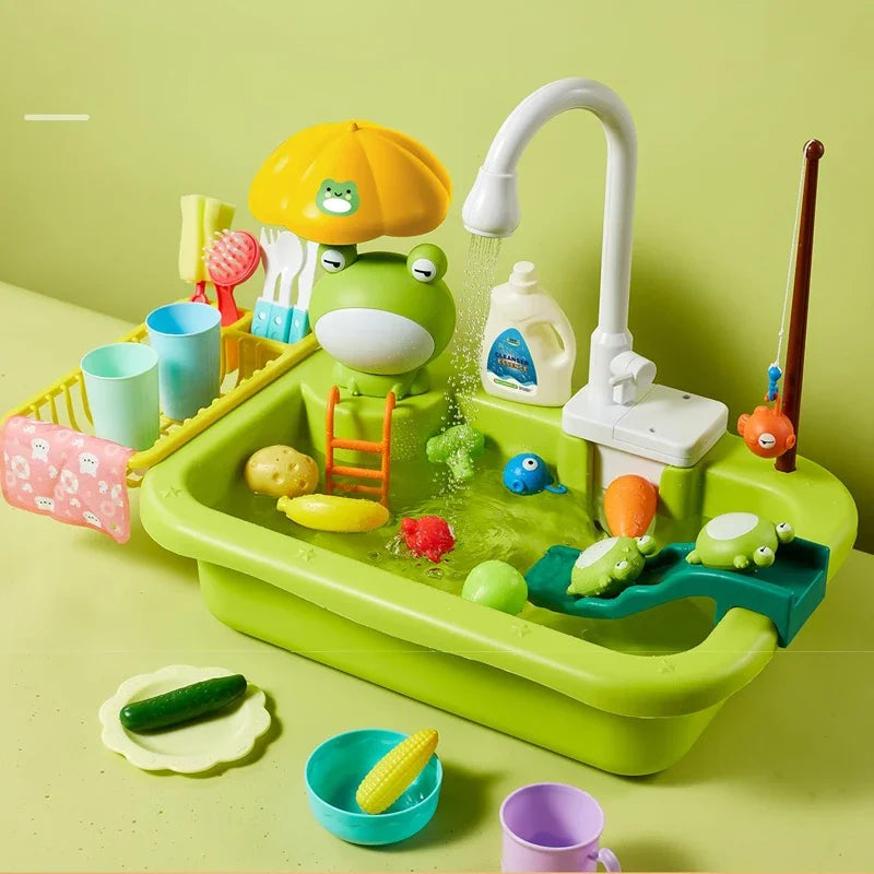 Kids Kitchen Sink Toys Electric Dishwasher Playing Toy