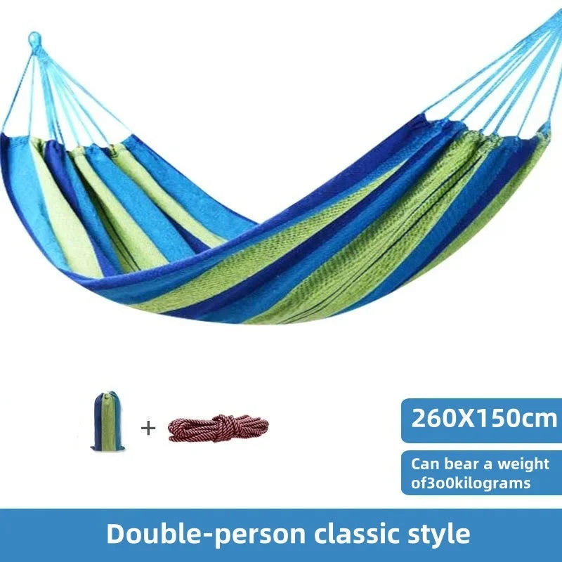 Canvas Hammock | Striped Double Swing Bed - Indoor & Outdoor Camping Hammock
