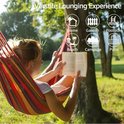 Canvas Hammock | Striped Double Swing Bed - Indoor & Outdoor Camping Hammock