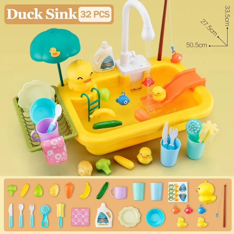 Kids Kitchen Sink Toys Electric Dishwasher Playing Toy