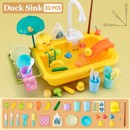 Kids Kitchen Sink Toys Electric Dishwasher Playing Toy