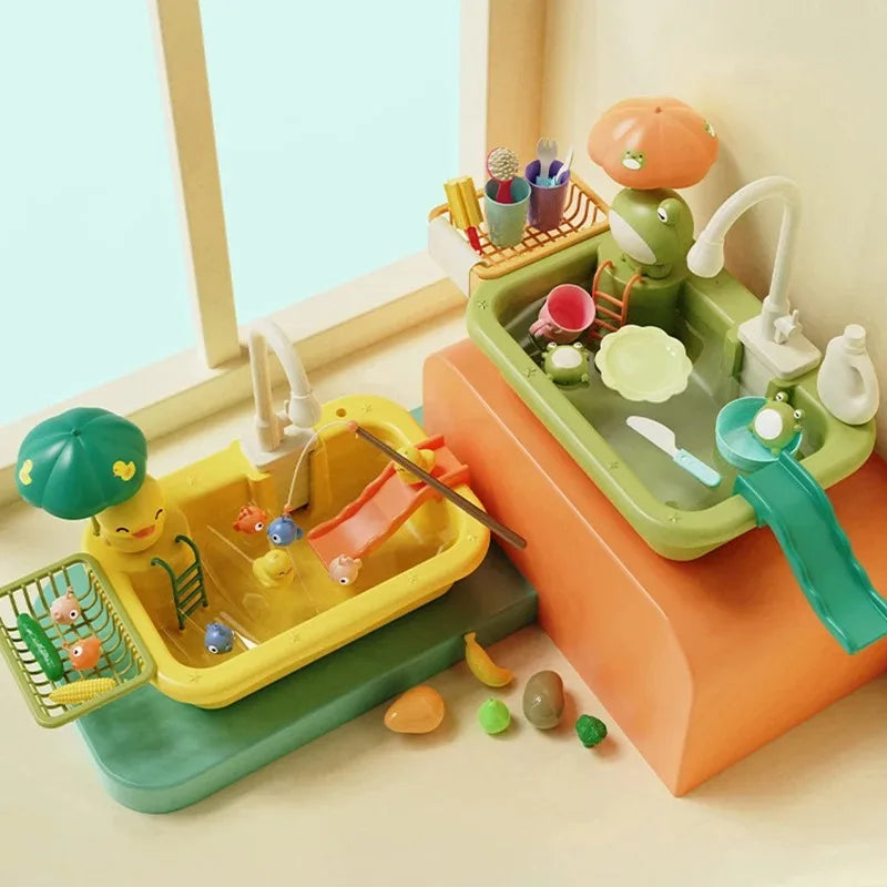 Kids Kitchen Sink Toys Electric Dishwasher Playing Toy