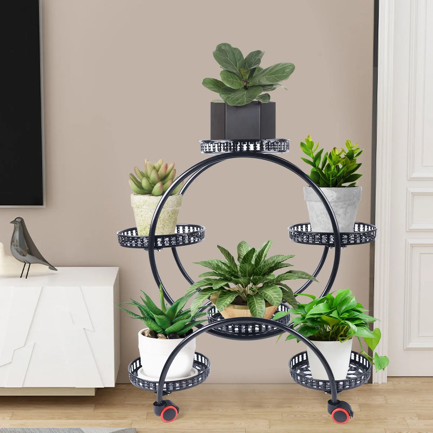 Metal Plant Stand with Wheels | 6-Tier Flower Pot Holder for Indoor & Outdoor Decoration