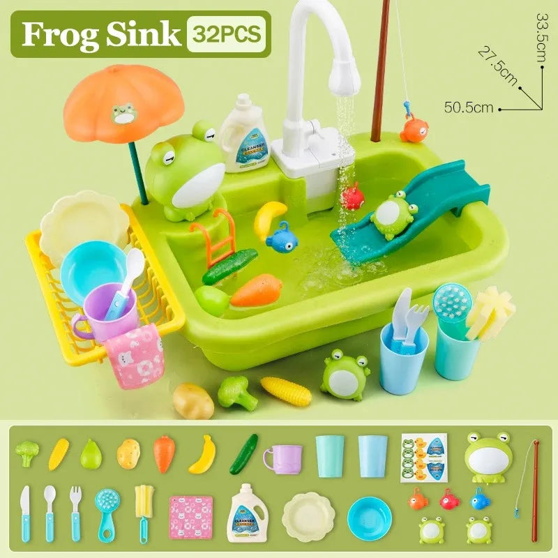 Kids Kitchen Sink Toys Electric Dishwasher Playing Toy