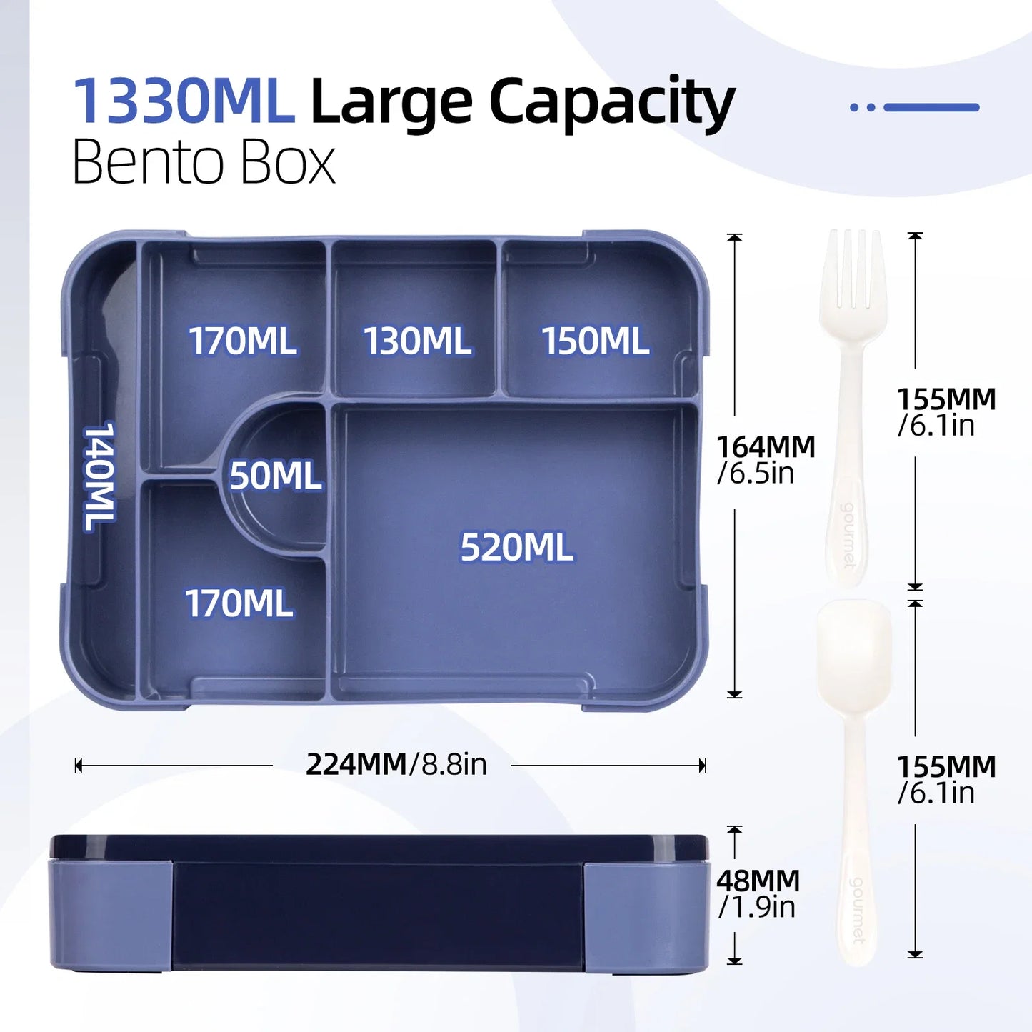 BentoMax | 1330ml Large Capacity Leak-Proof Bento Lunch Box - Microwave & Portable Food Container