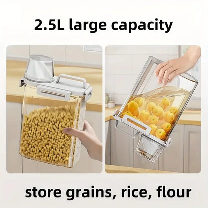 Airtight Grain Storage Container | 2.5L Rice, Cereal & Flour Dispenser with Measuring Cup