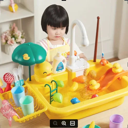 Kids Kitchen Sink Toys Electric Dishwasher Playing Toy