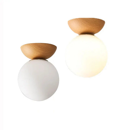 Modern Nordic Glass Ball Ceiling & Pendant Light | Wood Finish