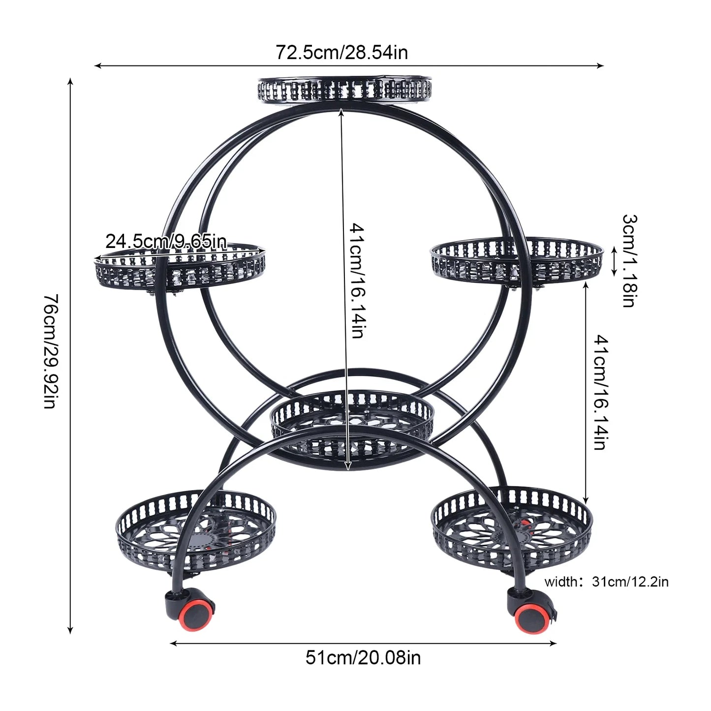 Metal Plant Stand with Wheels | 6-Tier Flower Pot Holder for Indoor & Outdoor Decoration