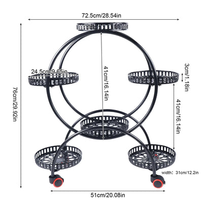 Metal Plant Stand with Wheels | 6-Tier Flower Pot Holder for Indoor & Outdoor Decoration
