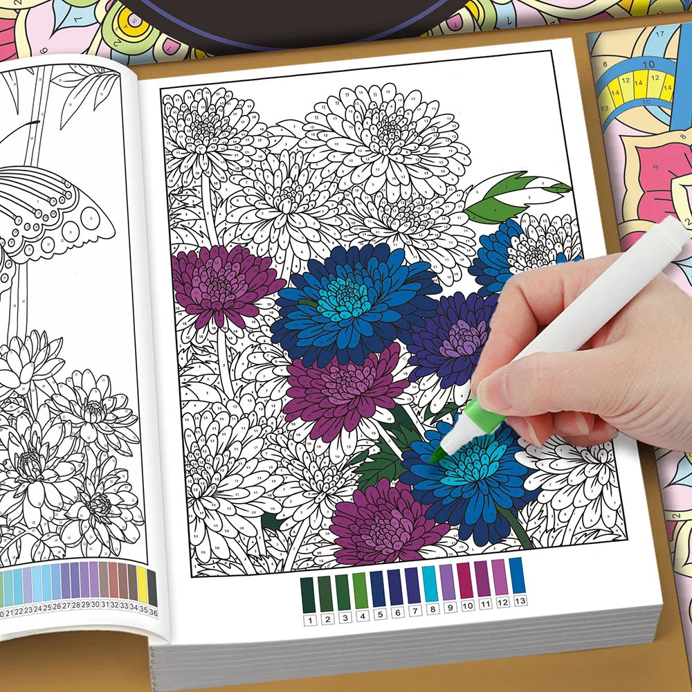 34 Themes Color by Number Book for Adults