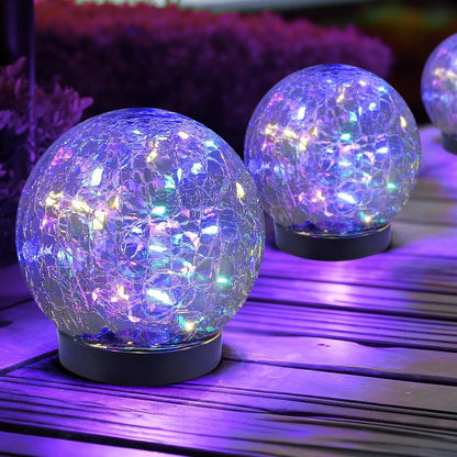 Solar Lights Orb Crackle Glass Sphere Path Accent Outdoor Glow