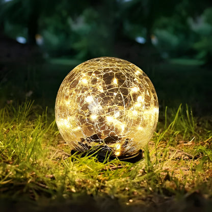 Solar Lights Orb Crackle Glass Sphere Path Accent Outdoor Glow