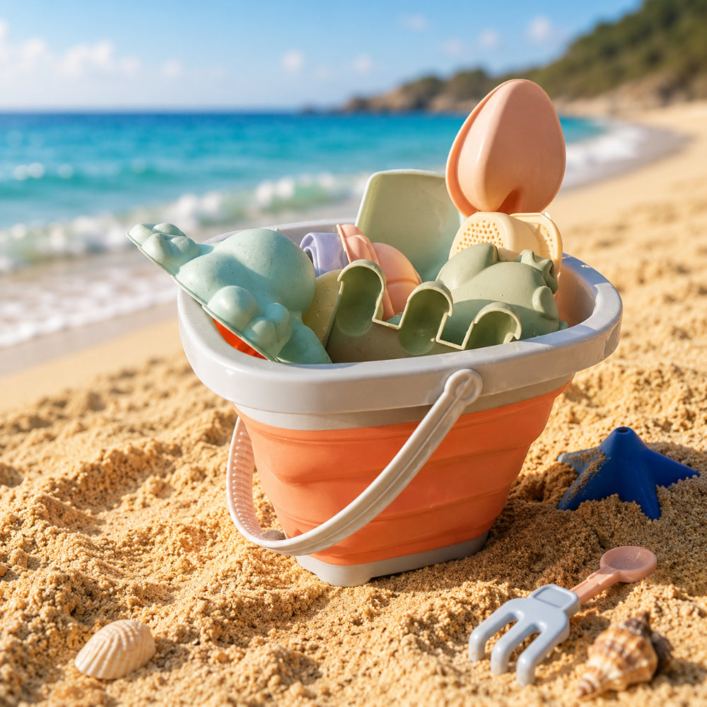 Summer Beach Toys Foldable Sand Bucket Kids Outdoor Play Set