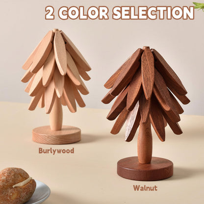 Kitchen Trivet Wooden Heat Resistant Folding Tree Design Set
