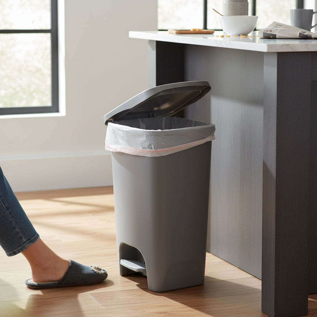 13 Gallon White Kitchen Trash Can Step Pedal Odor Protection