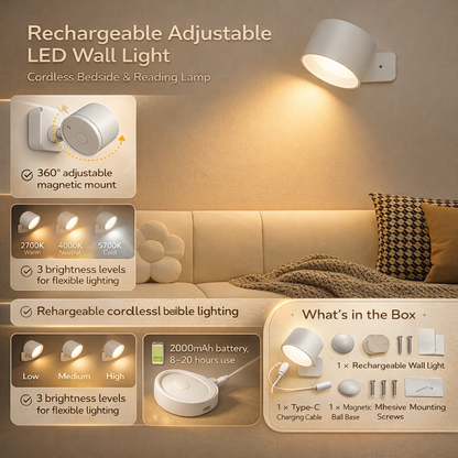 Wall Light Rechargeable LED Adjustable Magnetic Mount