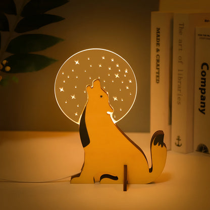 Wooden Animal Table Lamp Cute Kids Night Light USB LED Bedside Lamp 3