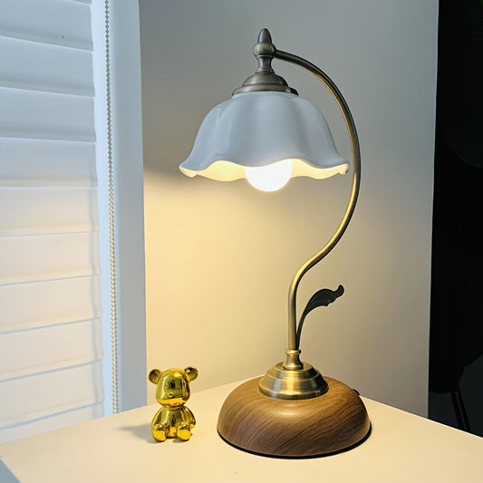 Vintage Goose Neck Table Lamp | Antique Brass USB Bedside Light