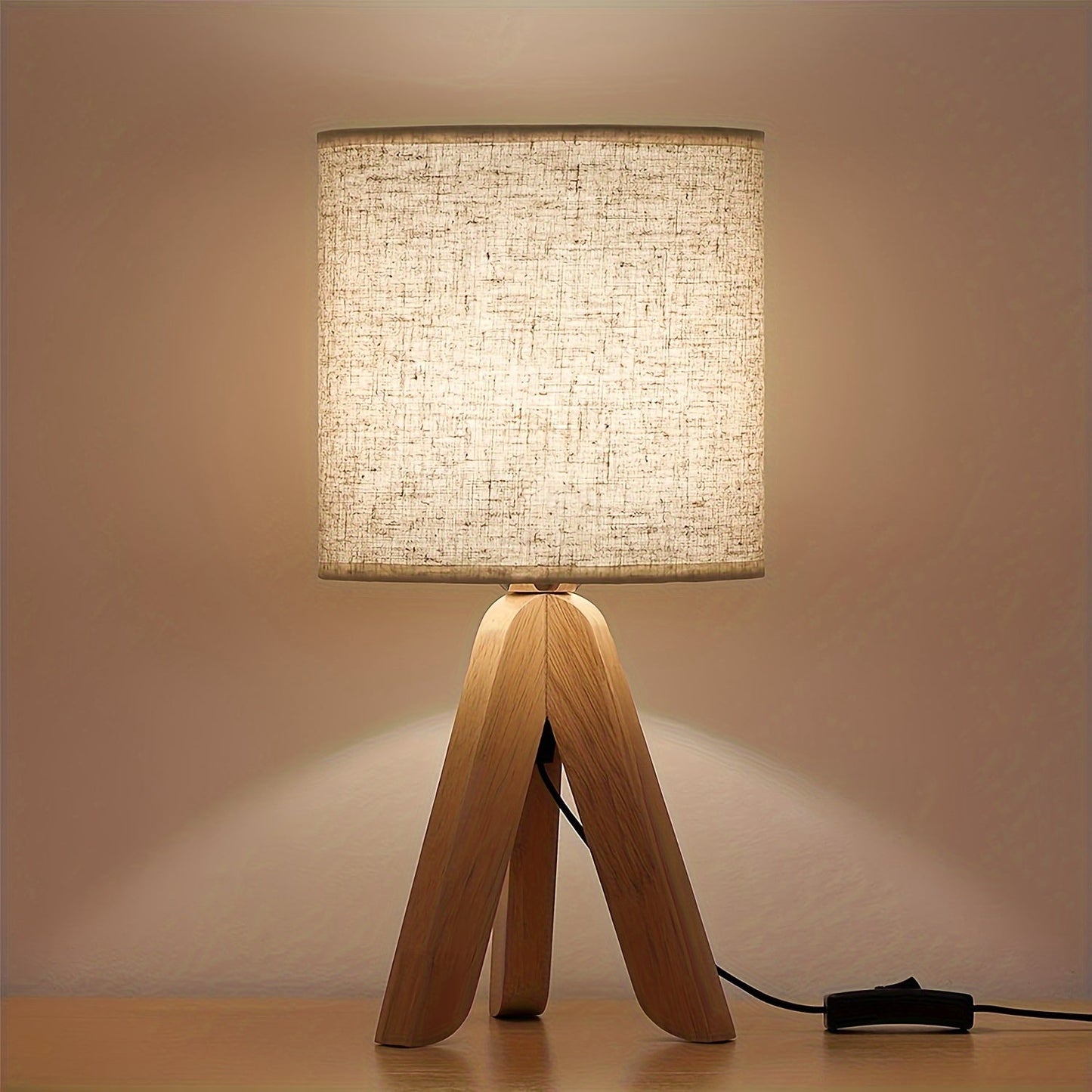 Nordic Wooden Tripod Table Lamp | Fabric Shade