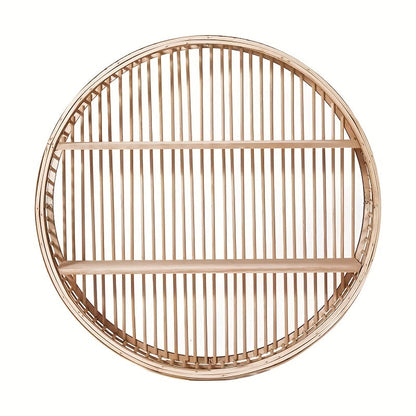 Round Bamboo Wall Shelf | Handmade Boho Floating Organizer
