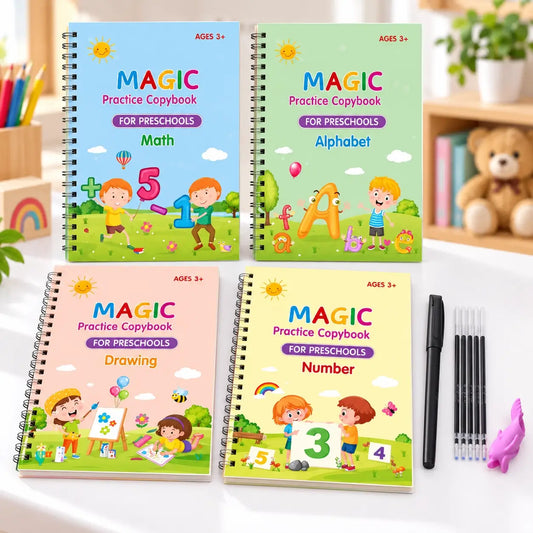 4 Books - Practice Copybook Alphabet Number Drawing Math Workbook