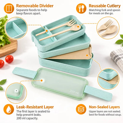 EcoStack | 3-Tier Bento Lunch Box | Wheat Straw 900 ml