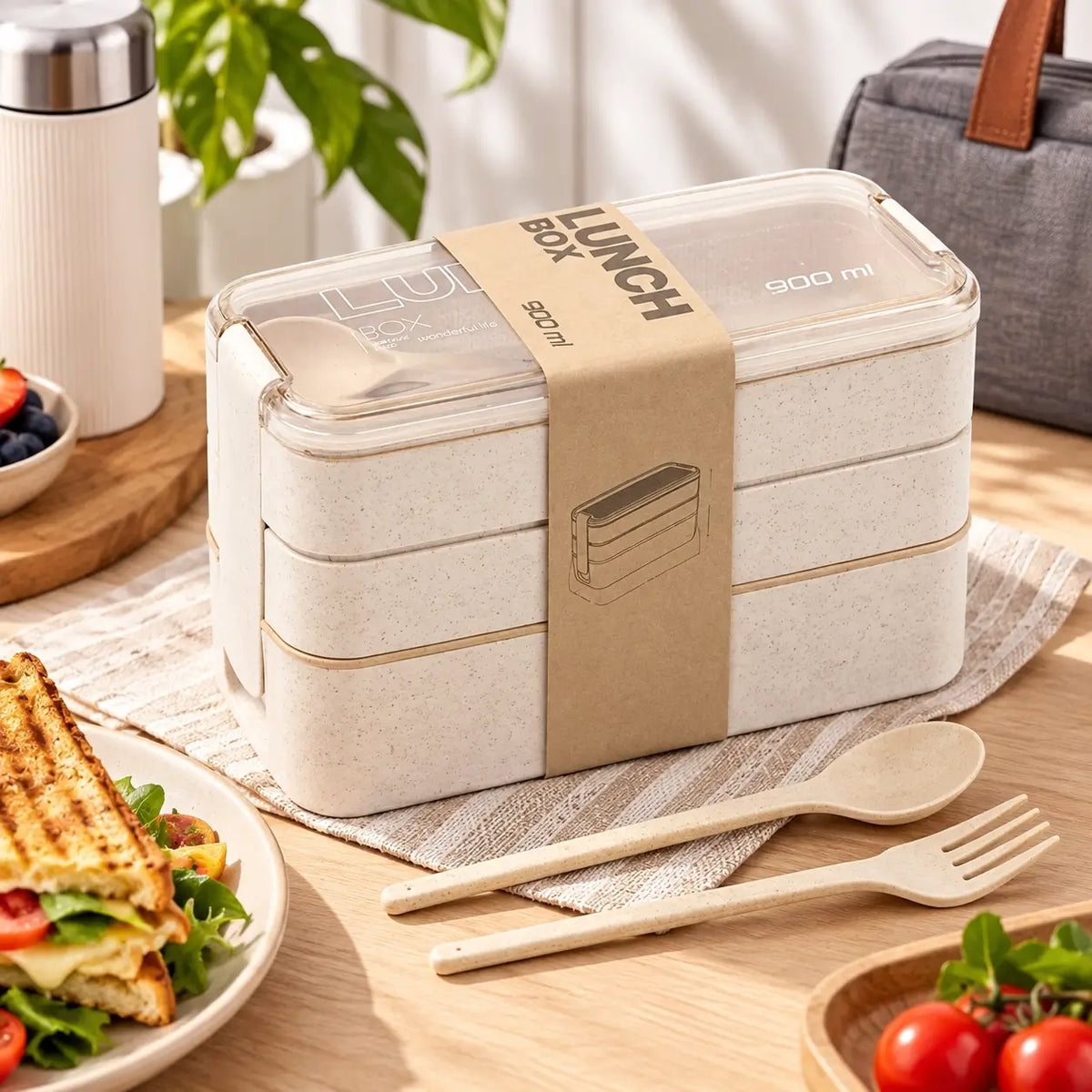 EcoStack | 3-Tier Bento Lunch Box | Wheat Straw 900 ml