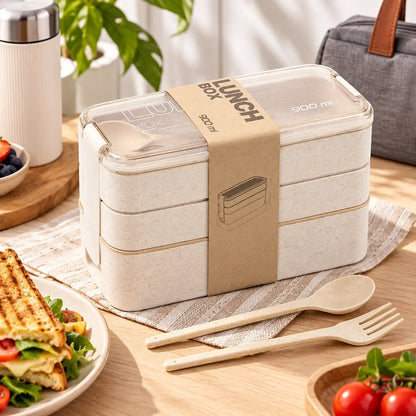EcoStack | 3-Tier Bento Lunch Box | Wheat Straw 900 ml