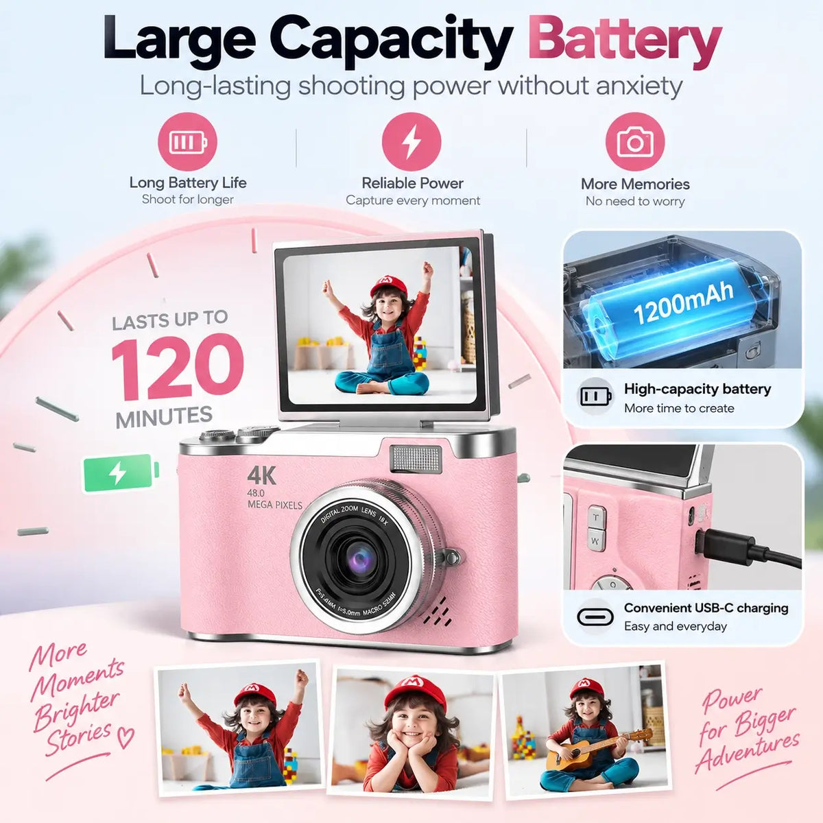 4K Digital Camera 48MP Flip Screen 8X Zoom