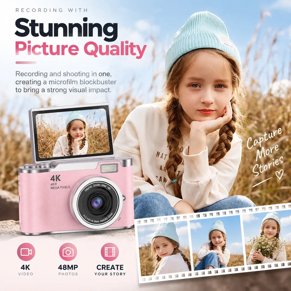 4K Digital Camera 48MP Flip Screen 8X Zoom