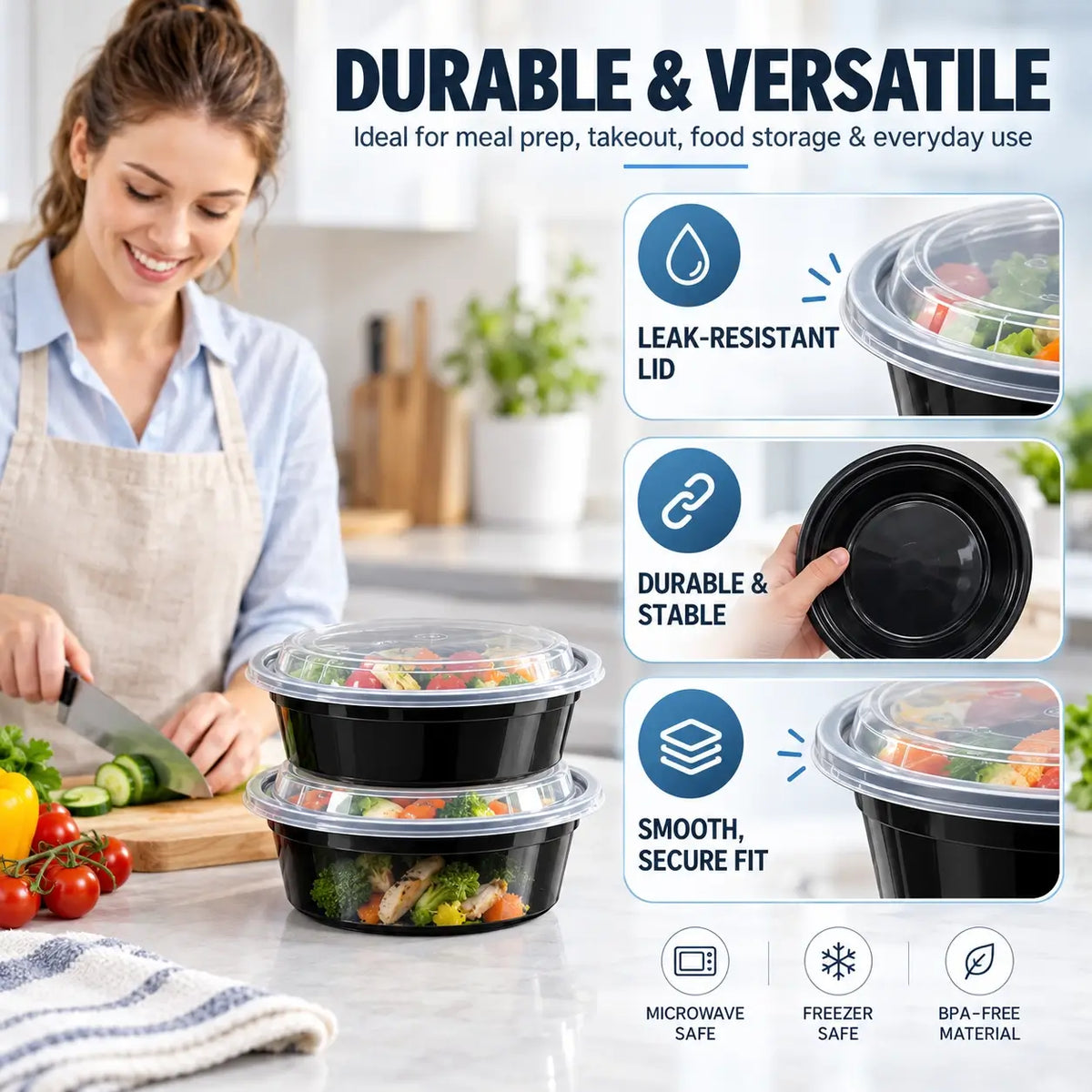 Food Storage Disposable Plastic Meal Boxes - 10 Pcs