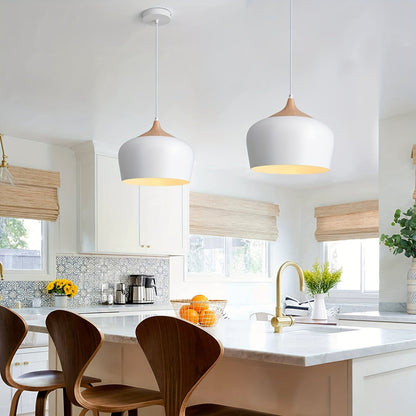 Modern Scandinavian Pendant Light | Iron & Wood Grain Design