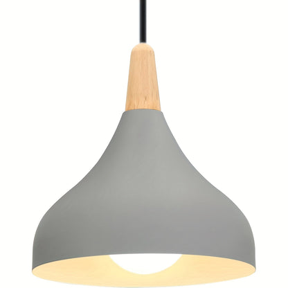 Modern Teardrop Pendant Light | Metal & Wood Hanging Lamp