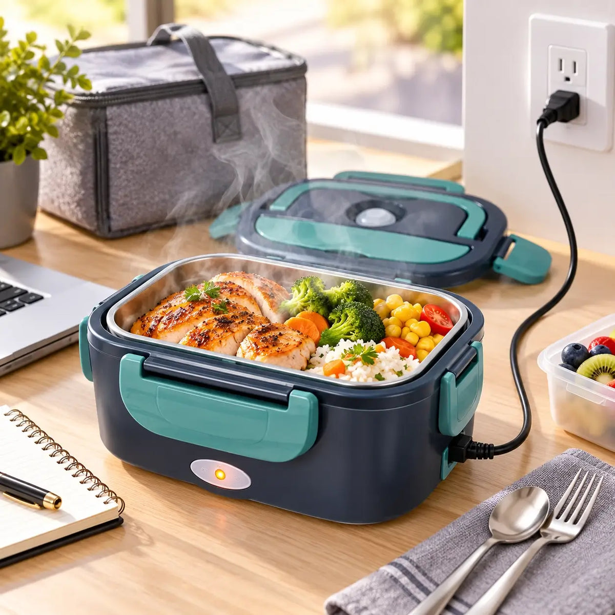 Electric Lunch Box Portable Heated Food Container Stainless Steel