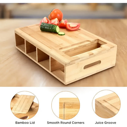 Bamboo Cutting Board with Storage Trays & Graters | Multifunctional Kitchen Prep Station