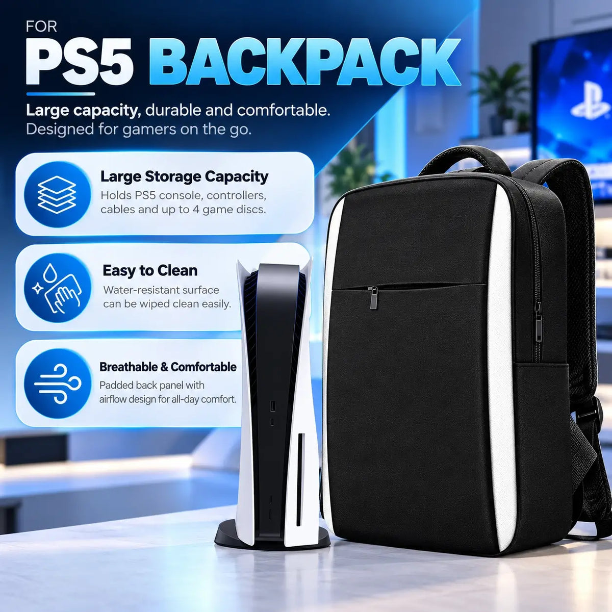 PS5 Console Travel Backpack with Controller Storage