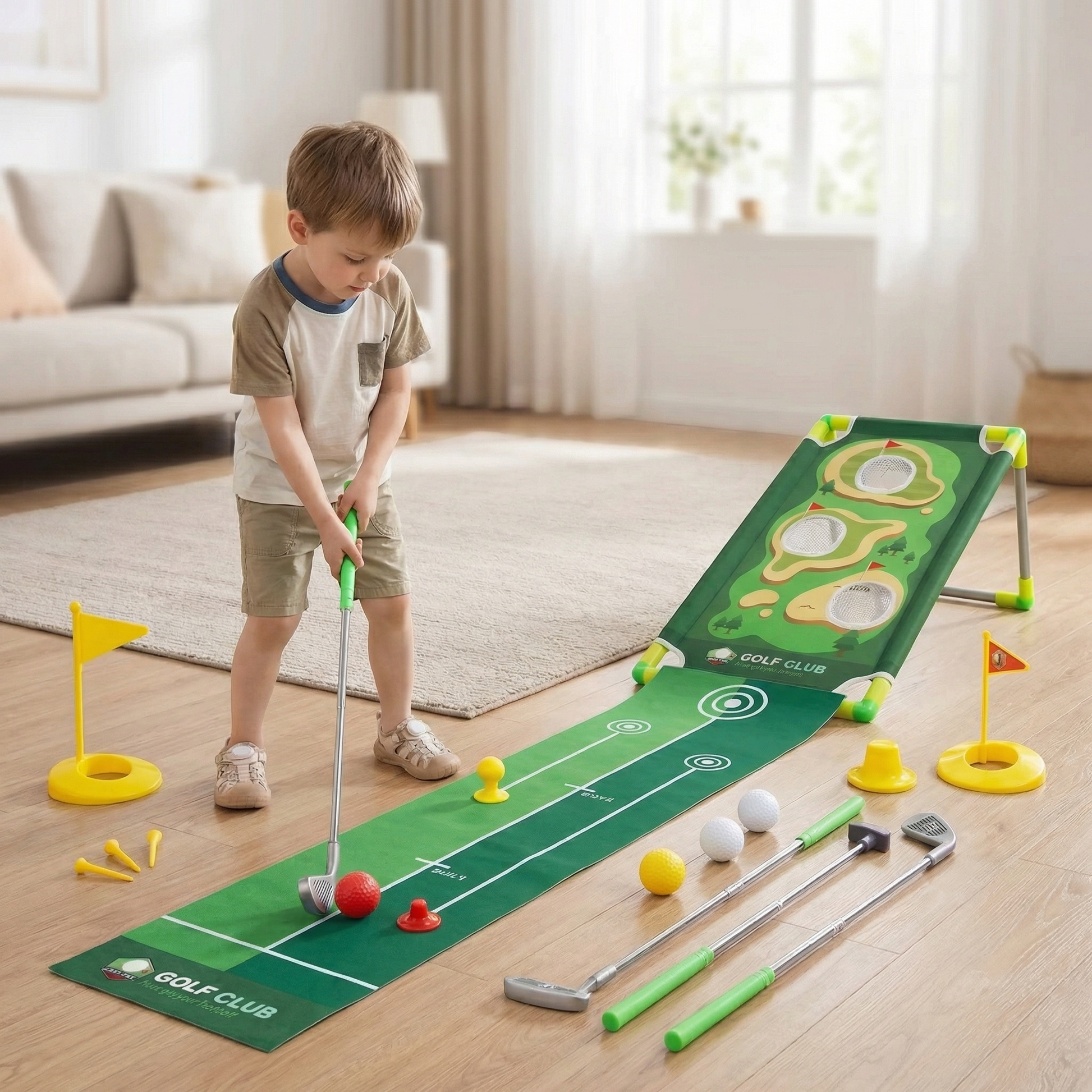 Golf Putting Mat Adjustable Golf Clubs Indoor Play Set - Image 1
