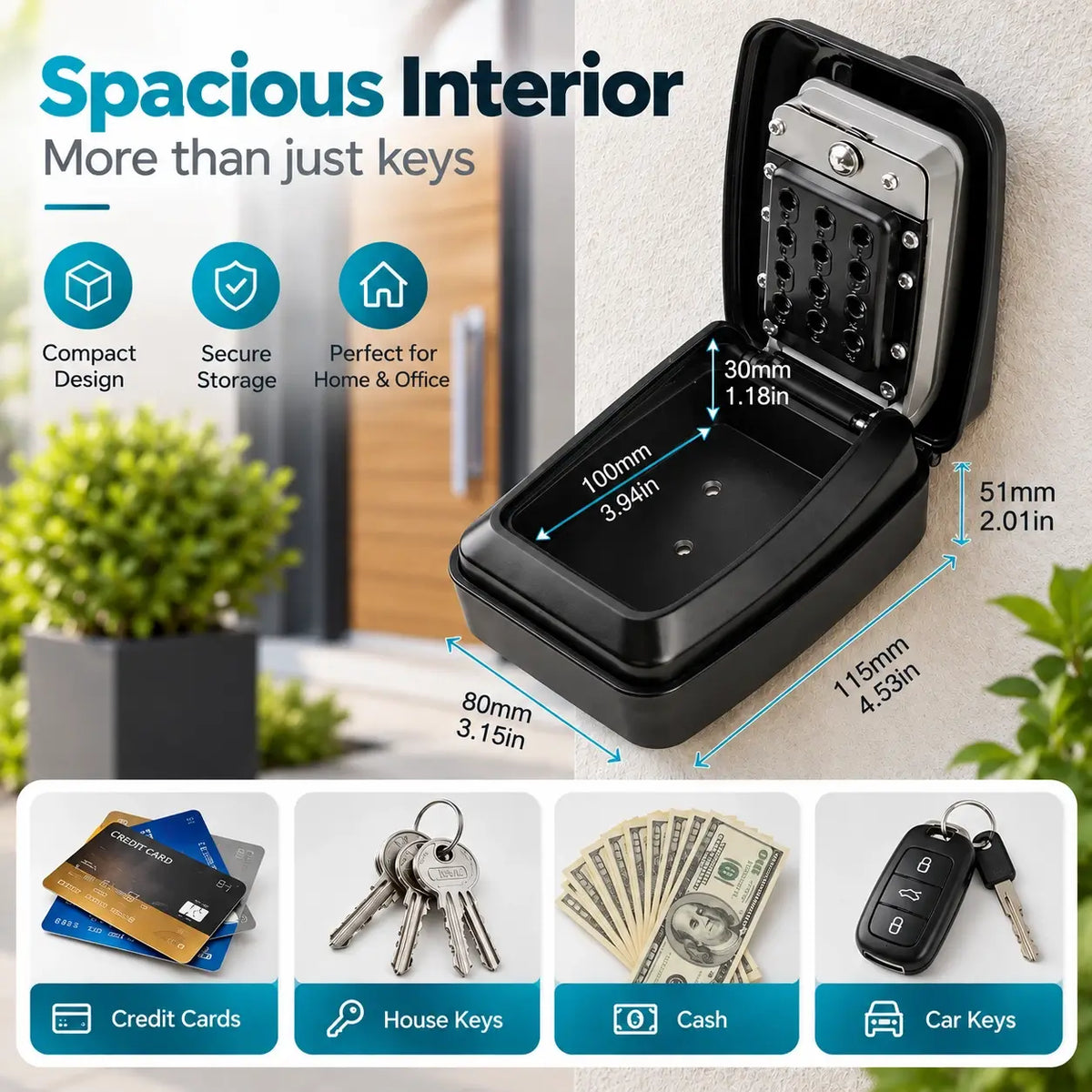 Key Lock Box Wall Mounted Outdoor Waterproof Combination Safe