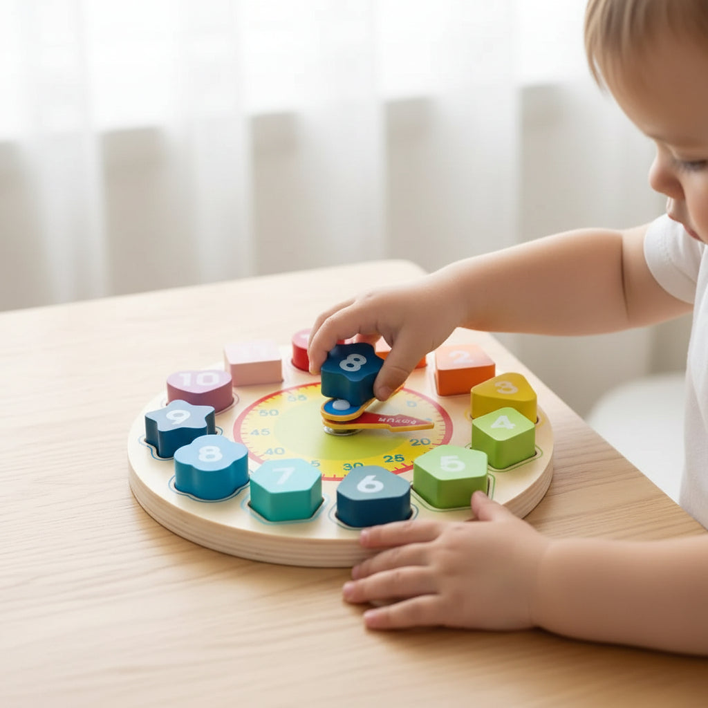 Learning Clock Colorful Numbers Wooden Construction Toddler - Image 1