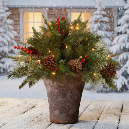 LED Evergreen Urn Filler Festive Holiday Decor - Image 1