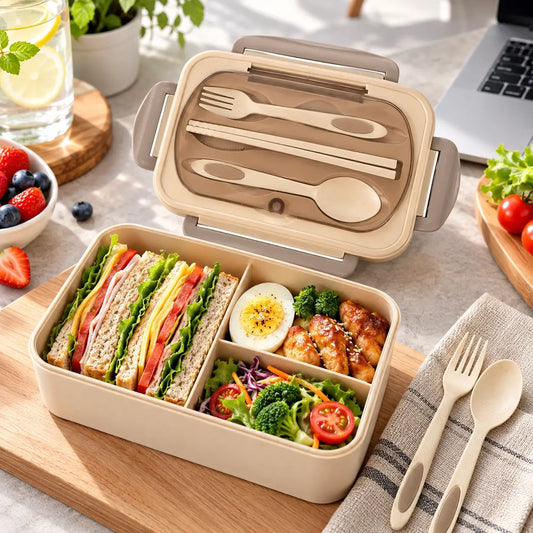 MealMate | Bento Lunch Box with Utensils | 4 Compartments & Leak-Proof Design